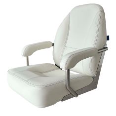 Master – Højkvalitets styresæde med armlæn – Pure White (RAL9010) med Dark Grey-syninger – Marine vinyl - Imiteret læder