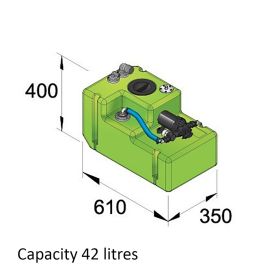 Drikkevandstank- 42 liter inkl. 12 volts pumpe og tilslutninger, komplet