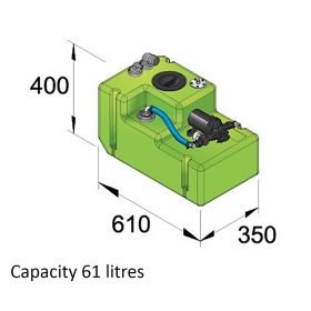 Drikkevandstank- 42 liter inkl. 24 volts pumpe og tilslutninger, komplet