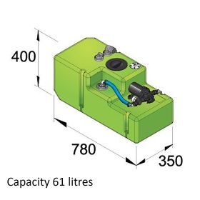 Drikkevandstank- 61 liter inkl. 24 volts pumpe og tilslutninger, komplet