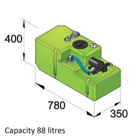 Drikkevandstank- 88 liter inkl. 12 volts pumpe og tilslutninger, komplet