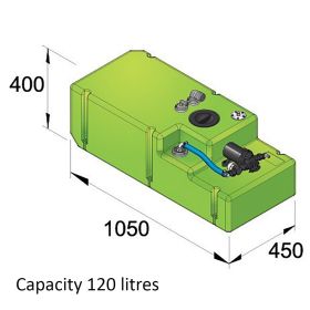 Drikkevandstank- 120 liter inkl. 24 volts pumpe og tilslutninger, komplet