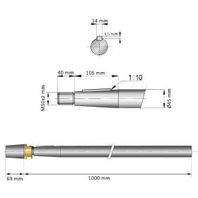 45 mm - L:1000 mm - Propelaksel med møtrik og anode